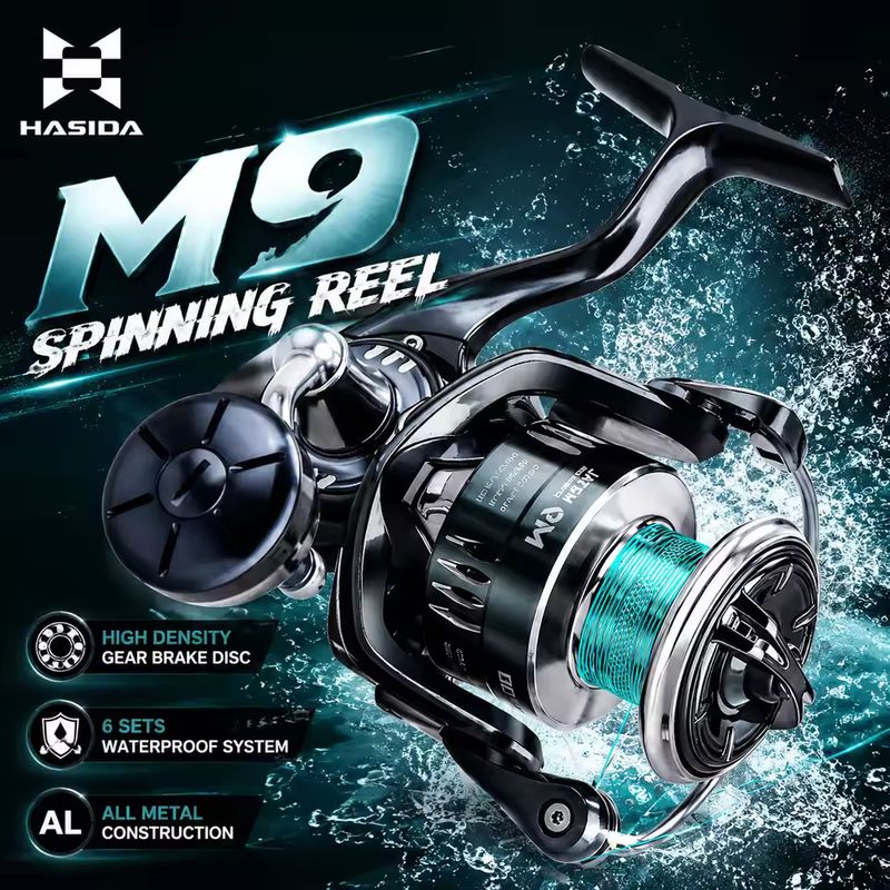 Fishing Boat Steering Wheel - HASIDA M9 スピニングリール。フルメタル製で、海水に強く、遠投が可能。沖釣りやジギングに最適。ライン容量が大きく、釣り人におすすめ。